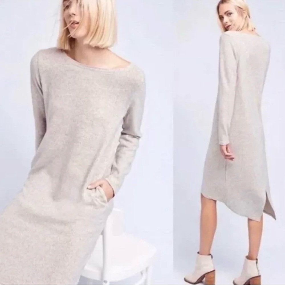 Anthropologie Moth Long Sleeve Thin Sweater Dress  Crossback Beige Size Small